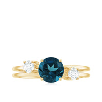 7mm Round London Blue Topaz Double Band Engagement Ring with Diamond