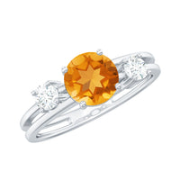 Real Citrine Diamond Double Band Engagement Ring