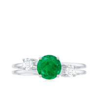 Natural Emerald Diamond Three Stone Engagement Ring