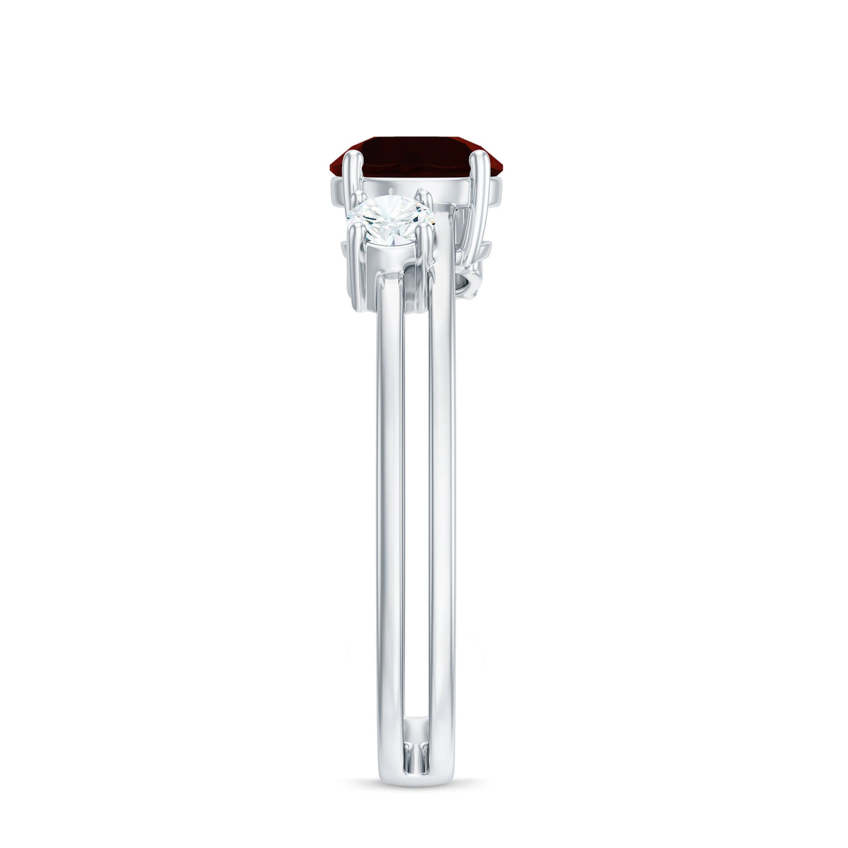 Genuine 8mm Garnet Diamond Double Band Engagement Ring
