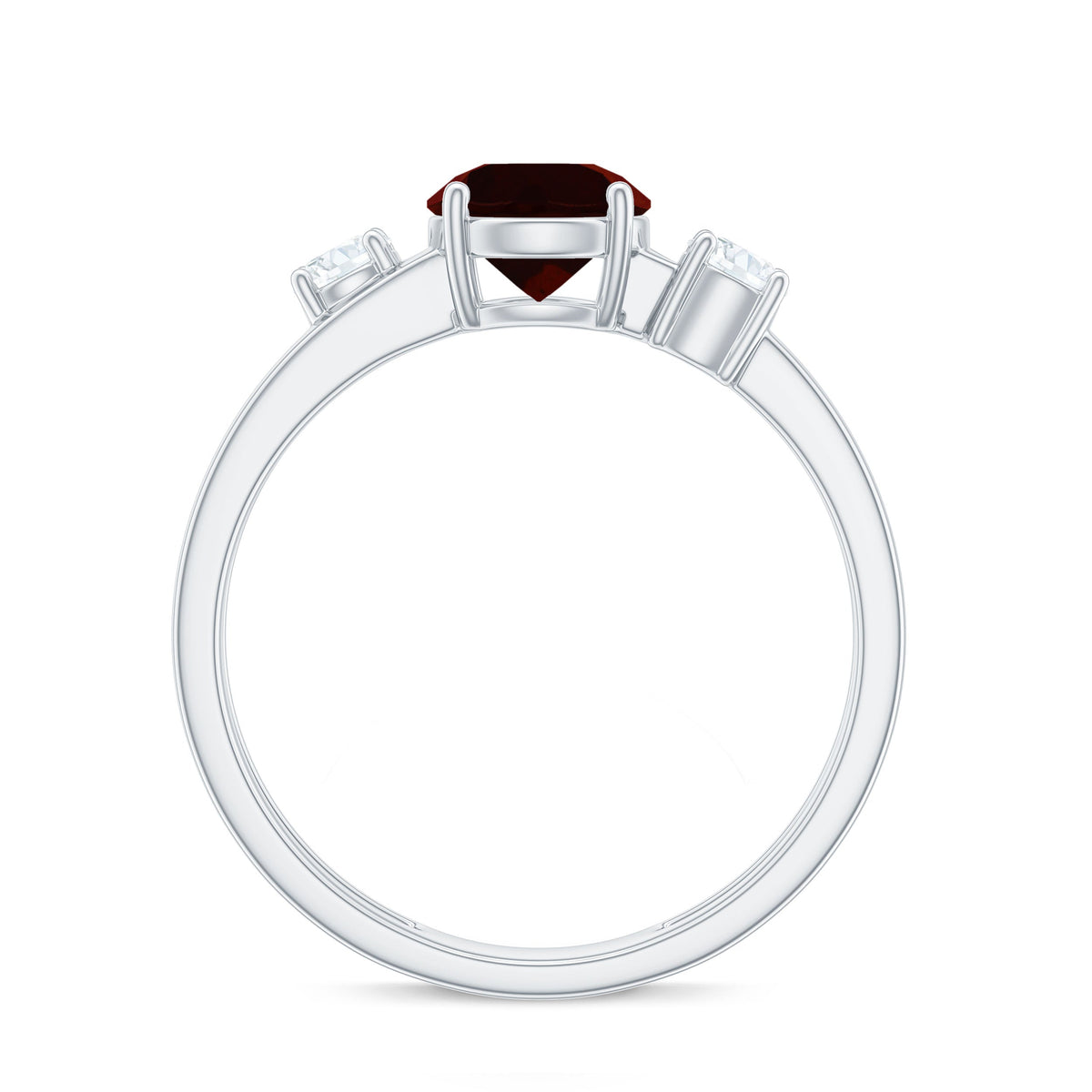 Genuine 8mm Garnet Diamond Double Band Engagement Ring