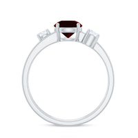 Genuine 8mm Garnet Diamond Double Band Engagement Ring