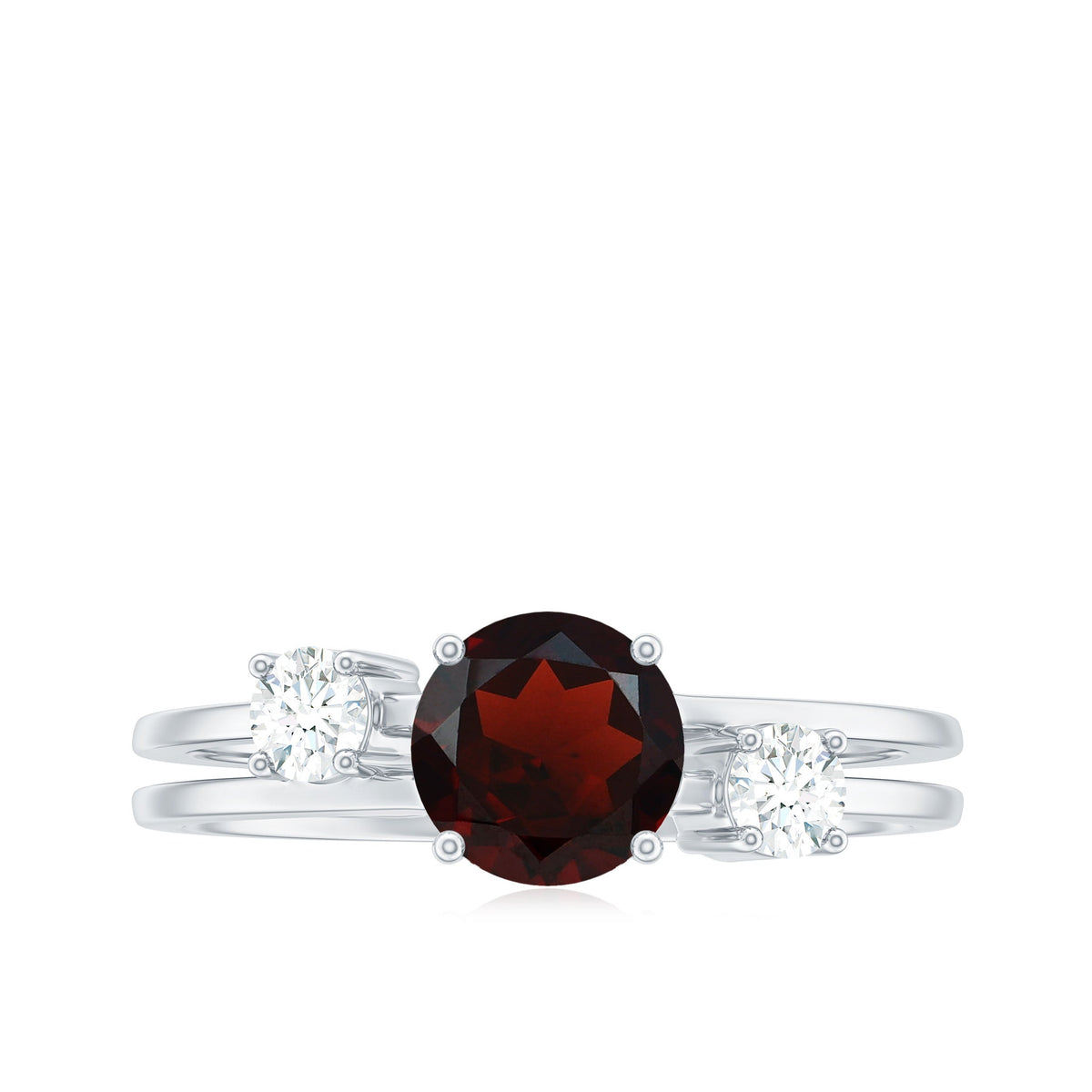 Genuine 8mm Garnet Diamond Double Band Engagement Ring
