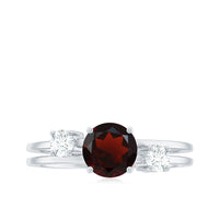 Genuine 8mm Garnet Diamond Double Band Engagement Ring
