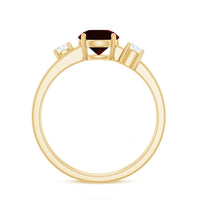 Genuine 8mm Garnet Diamond Double Band Engagement Ring