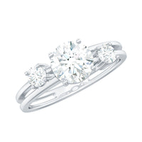 Brilliant Cut Moissanite 3 Stone Engagement Ring with Double Band