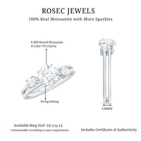 Brilliant Cut Moissanite 3 Stone Engagement Ring with Double Band