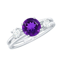 Natural 1.2 Carat Amethyst double band engagement ring with diamonds from Rosec Jewels, featuring a purple amethyst centerpiece.