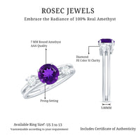 Natural 1.2 carat amethyst double band engagement ring with diamonds, showcasing a stunning purple gemstone and elegant design.