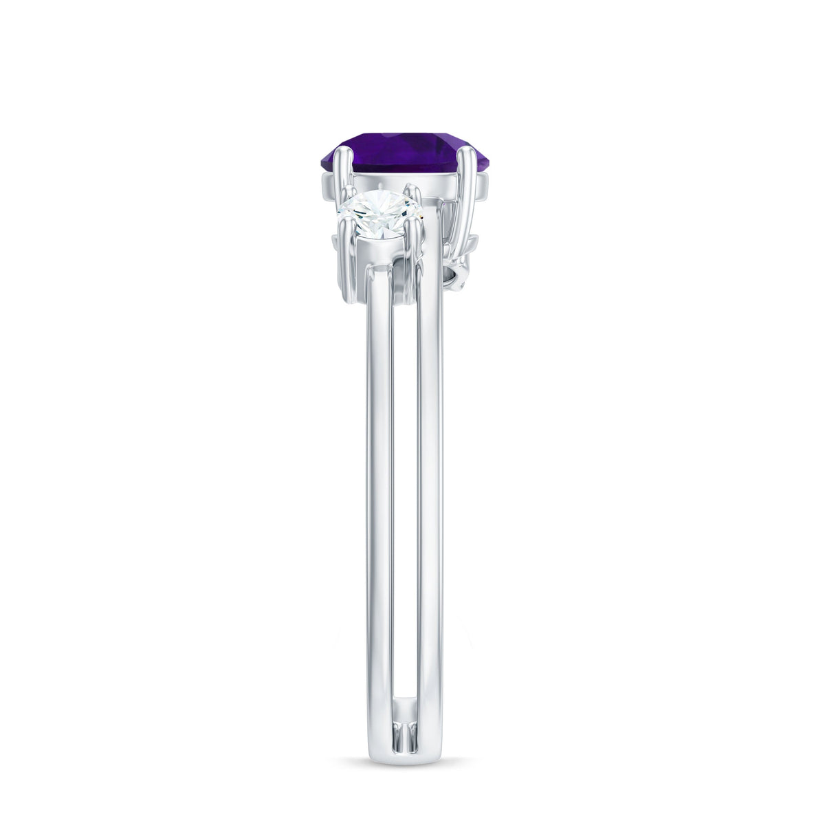 Natural 1.2 Carat Amethyst double band engagement ring with diamond accents, crafted by Rosec Jewels.