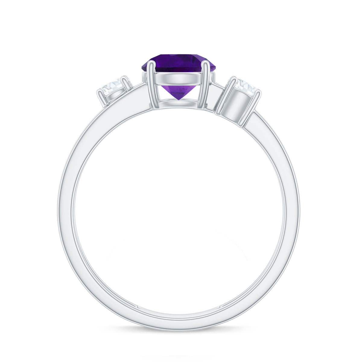Natural 1.2 Carat Amethyst double band engagement ring with diamond accents by Rosec Jewels, featuring purple amethyst gemstones and intricate design.