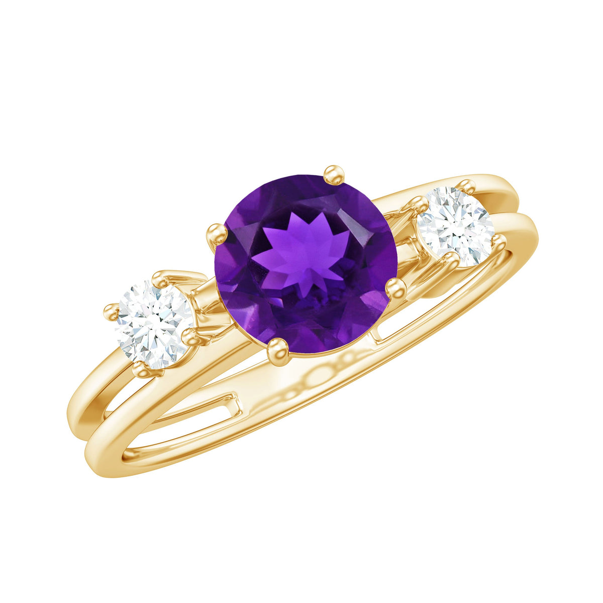 Natural 1.2 carat amethyst double band engagement ring with diamonds by Rosec Jewels, showcasing the detailed design and gemstones.