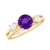 Natural 1.2 carat amethyst double band engagement ring with diamonds by Rosec Jewels, showcasing the detailed design and gemstones.
