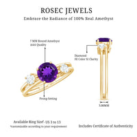 Natural 1.2 Carat Amethyst double band engagement ring with diamond accents, showcasing Rosec Jewels' elegant jewelry design.