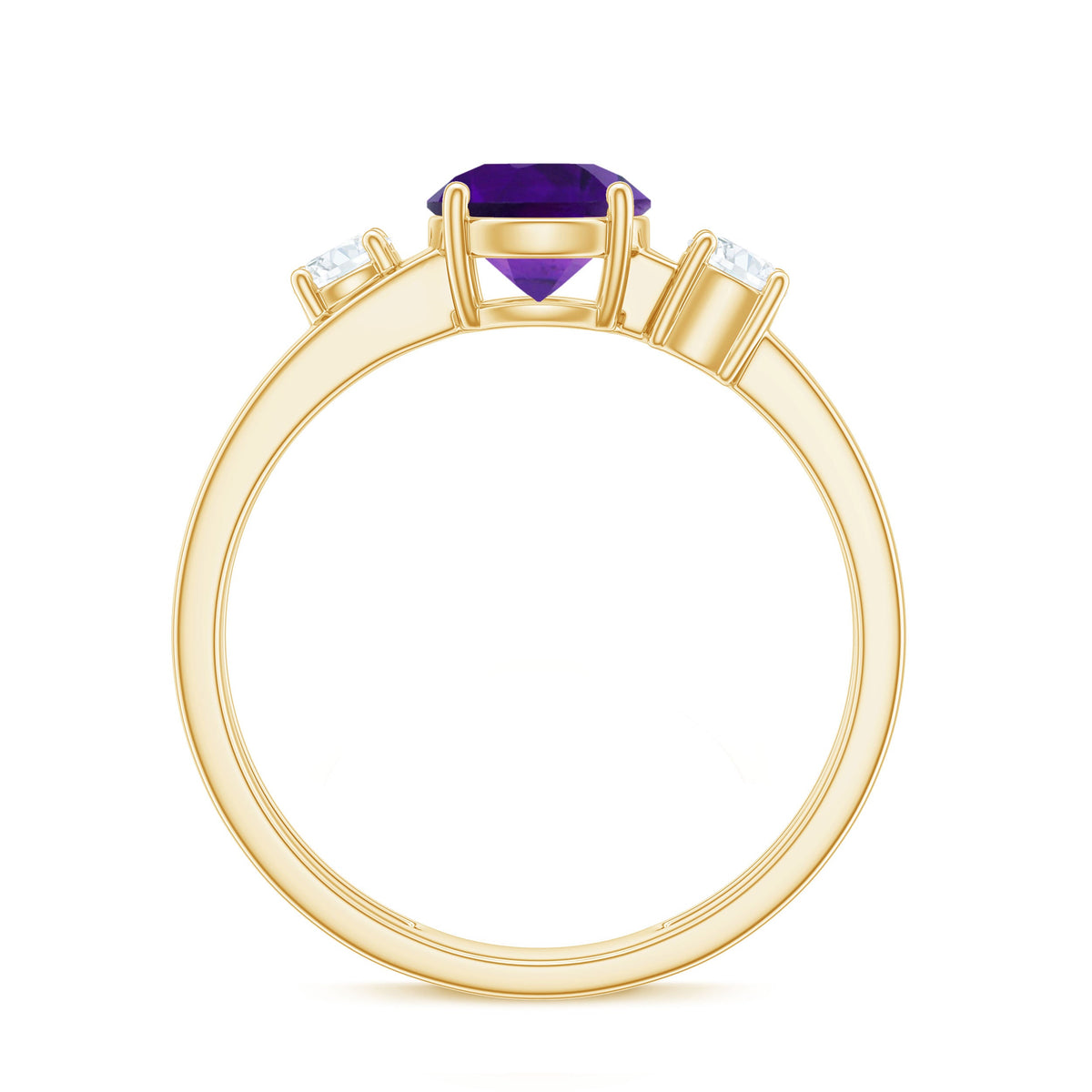 Natural 1.2 Carat Amethyst double band engagement ring with diamonds by Rosec Jewels, showcasing a detailed view of the ring design.