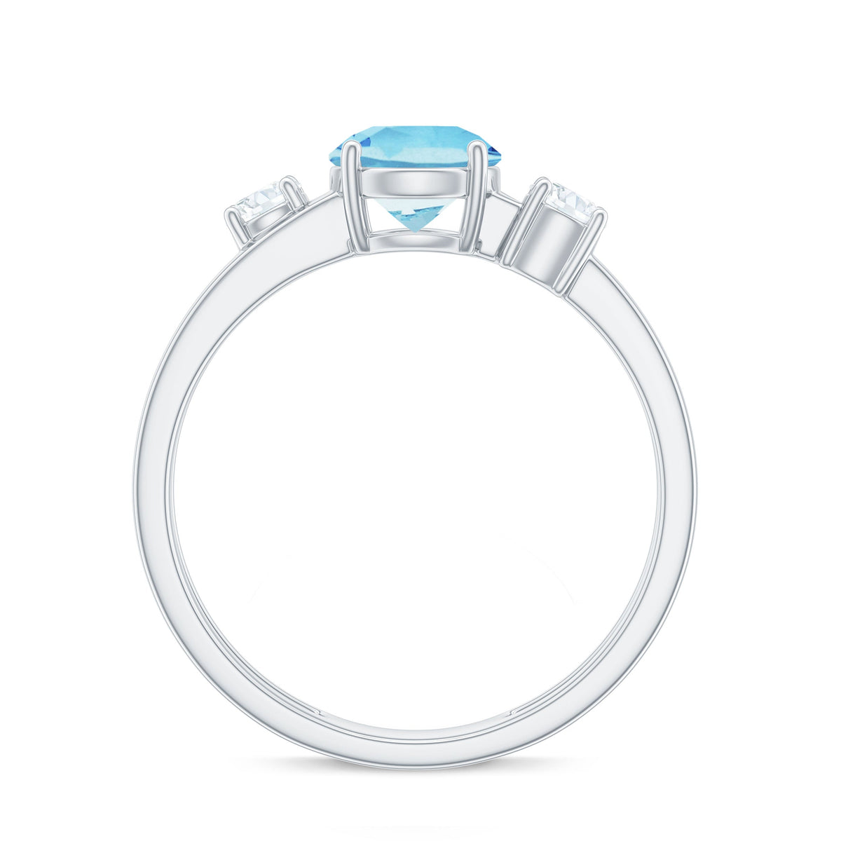 Rosec Jewels 0.8 carat aquamarine and diamond 3-stone engagement ring with double band shank, showcasing elegant gemstone setting.