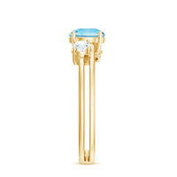 Rosec Jewels 0.8 Carat aquamarine and diamond 3-stone engagement ring with double band shank, showcasing sparkling gemstones and intricate design.