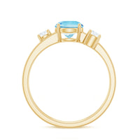 Rosec Jewels 0.8 Carat Aquamarine and Diamond 3 Stone Engagement Ring with double band shank, showcasing elegant gemstone settings.
