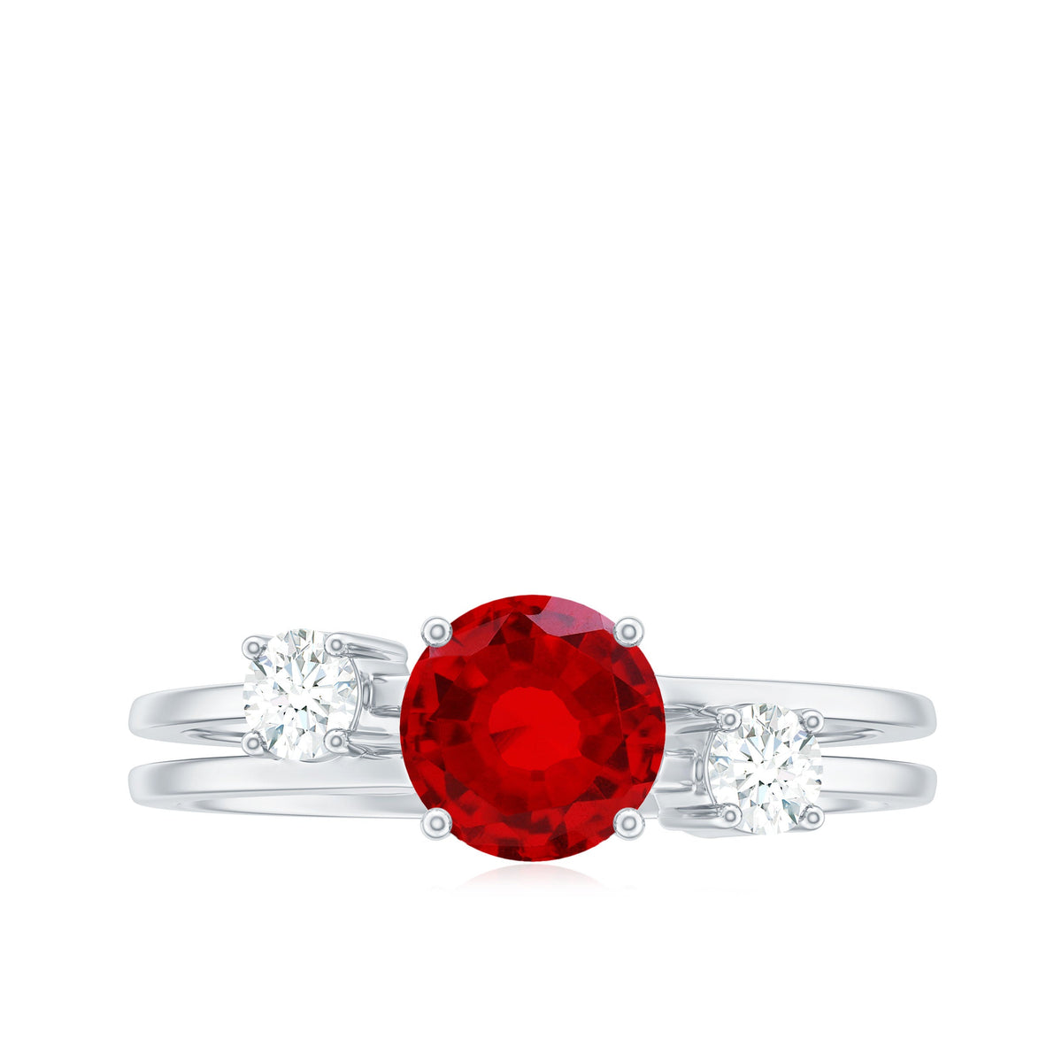 Certified 1.3 Carat Lab Grown Ruby Double Band Engagement Ring with Diamond