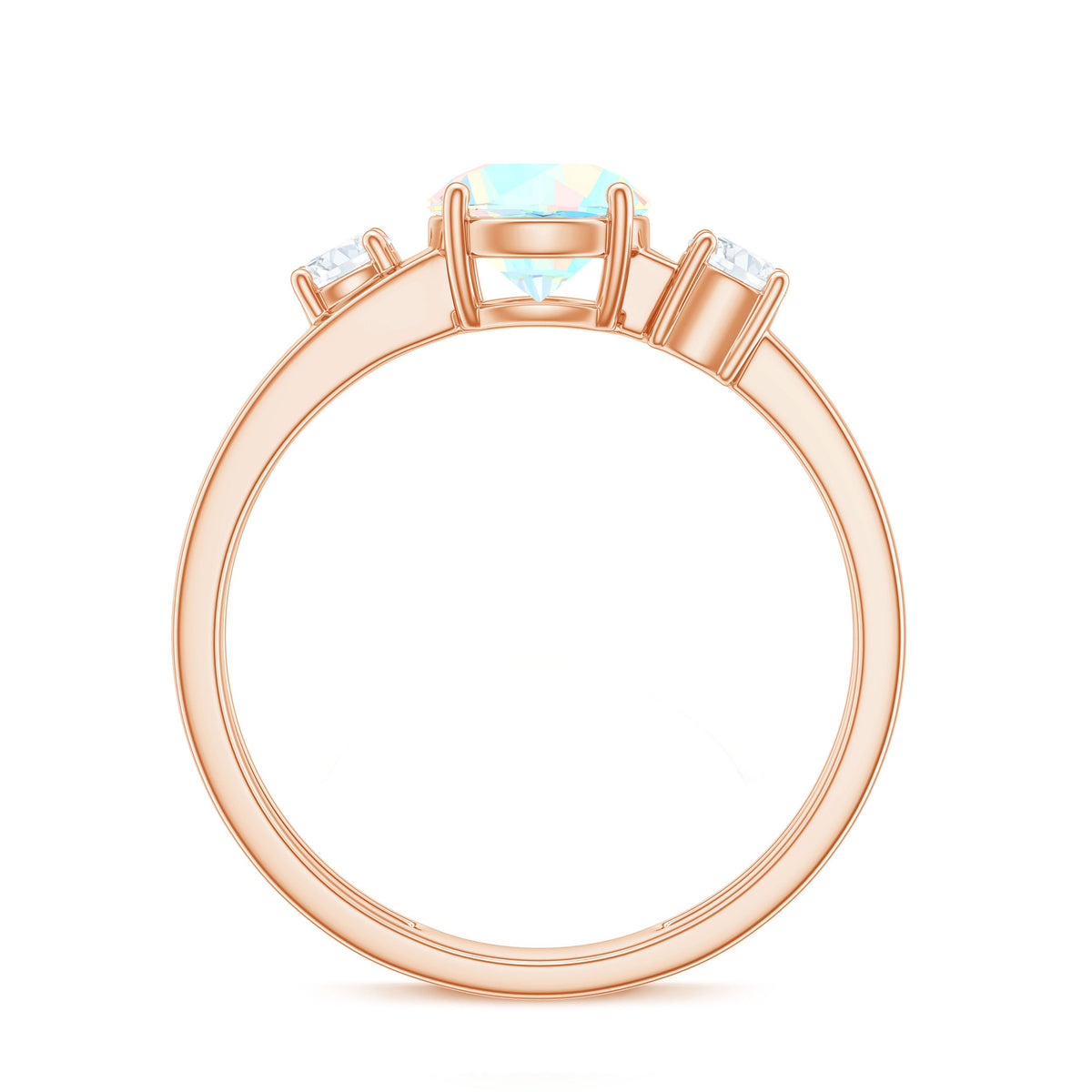 Natural Ethiopian Rainbow Opal Diamond Three Stone Engagement Ring