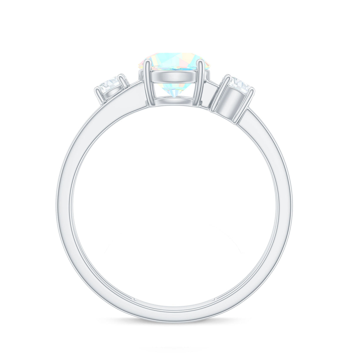 Natural Ethiopian Rainbow Opal Diamond Three Stone Engagement Ring