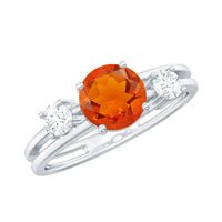 Double band engagement ring by Rosec Jewels featuring a vibrant fire opal and sparkling diamonds.