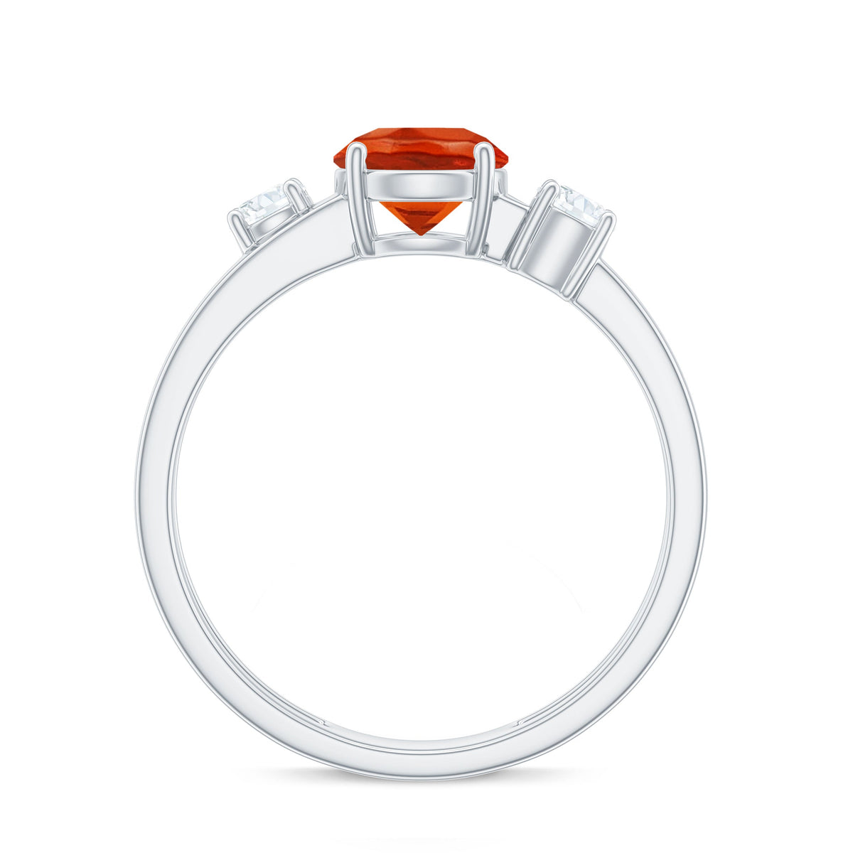 Double band engagement ring by Rosec Jewels featuring a fire opal center stone and diamond accents on a sleek gold band.