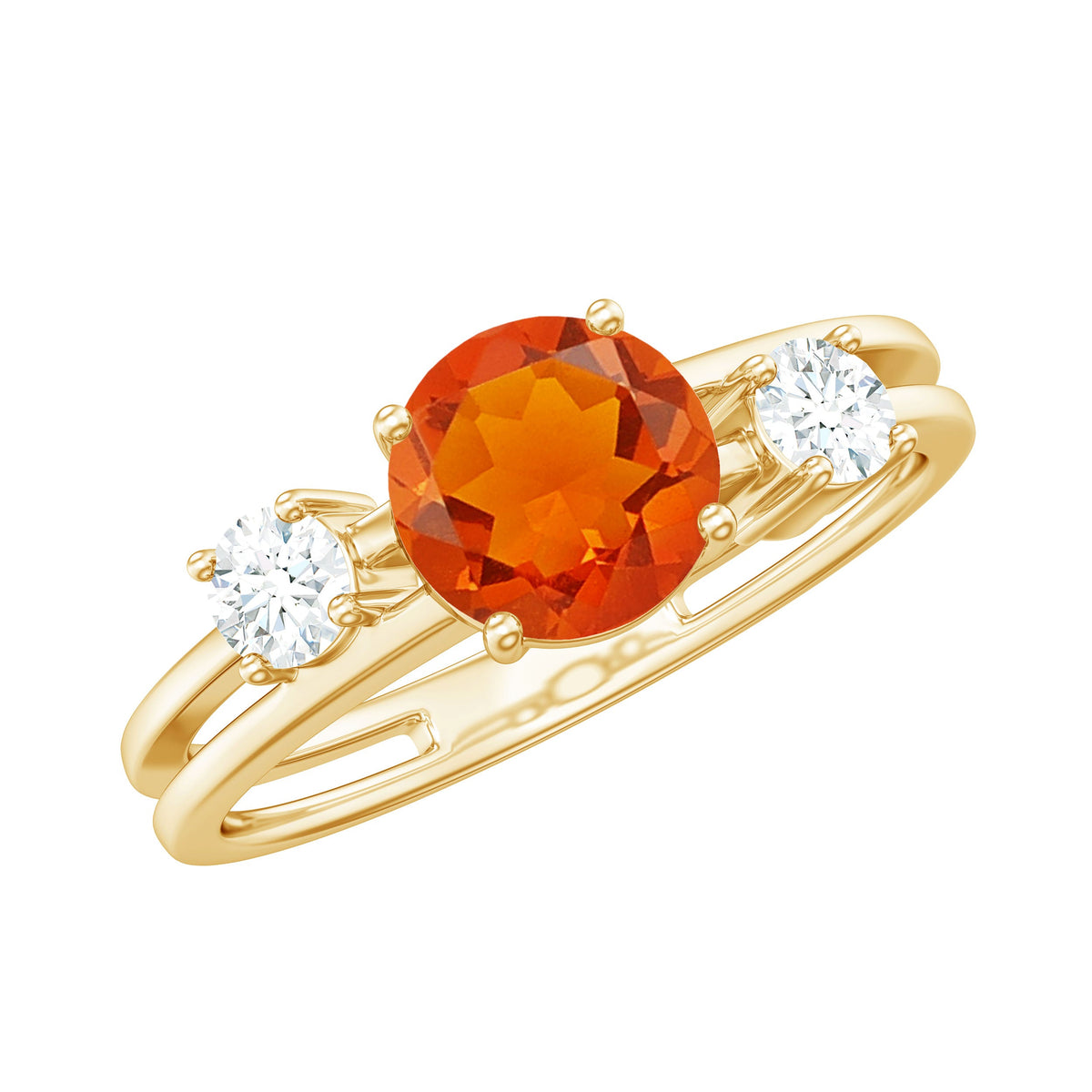 Double band engagement ring by Rosec Jewels featuring a vibrant fire opal center stone and sparkling diamonds.