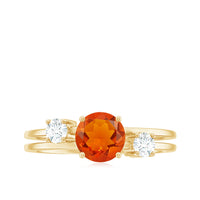 Double band engagement ring by Rosec Jewels featuring a vibrant fire opal center stone and sparkling diamonds.