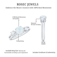 Rosec Jewels 1/2 CT moonstone solitaire double band ring with diamond accents, showcasing elegant gemstone and intricate band design.