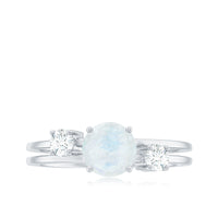 Rosec Jewels 1/2 CT moonstone solitaire double band ring with diamond accents, showcasing elegant jewelry design.