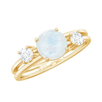 Rosec Jewels 1/2 CT moonstone solitaire double band ring with diamond, showcasing a shimmering moonstone and elegant band design.