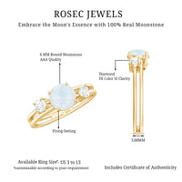 Rosec Jewels 1/2 CT moonstone solitaire double band ring with diamond accent, featuring a polished silver finish.