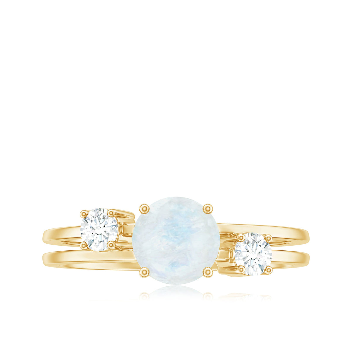 Rosec Jewels 1/2 CT moonstone solitaire double band ring with diamond accent, showcasing elegant design and sparkling gemstones.