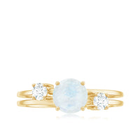 Rosec Jewels 1/2 CT moonstone solitaire double band ring with diamond accent, showcasing elegant design and sparkling gemstones.