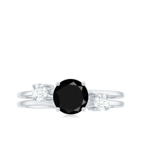 Real Black Onyx and Diamond Double Band Engagement Ring