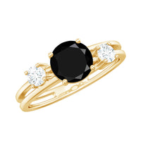 Real Black Onyx and Diamond Double Band Engagement Ring