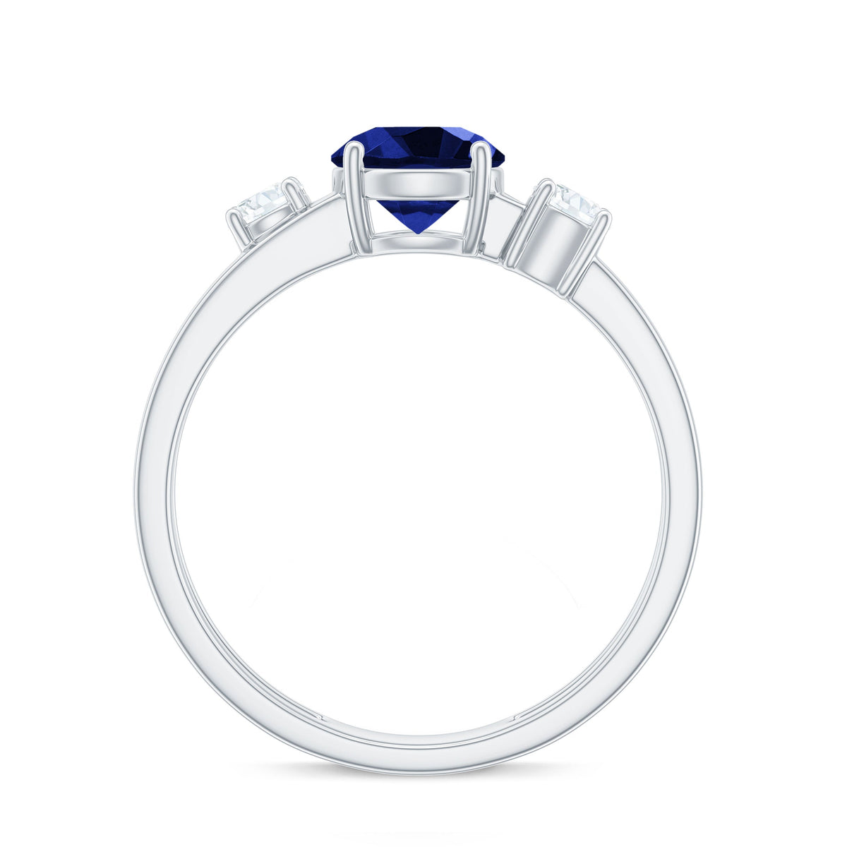 Certified 1 Carat Lab Grown Blue Sapphire Double Band Engagement Ring with Diamond
