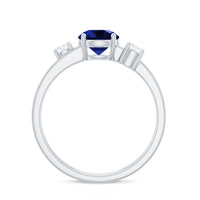 Certified 1 Carat Lab Grown Blue Sapphire Double Band Engagement Ring with Diamond