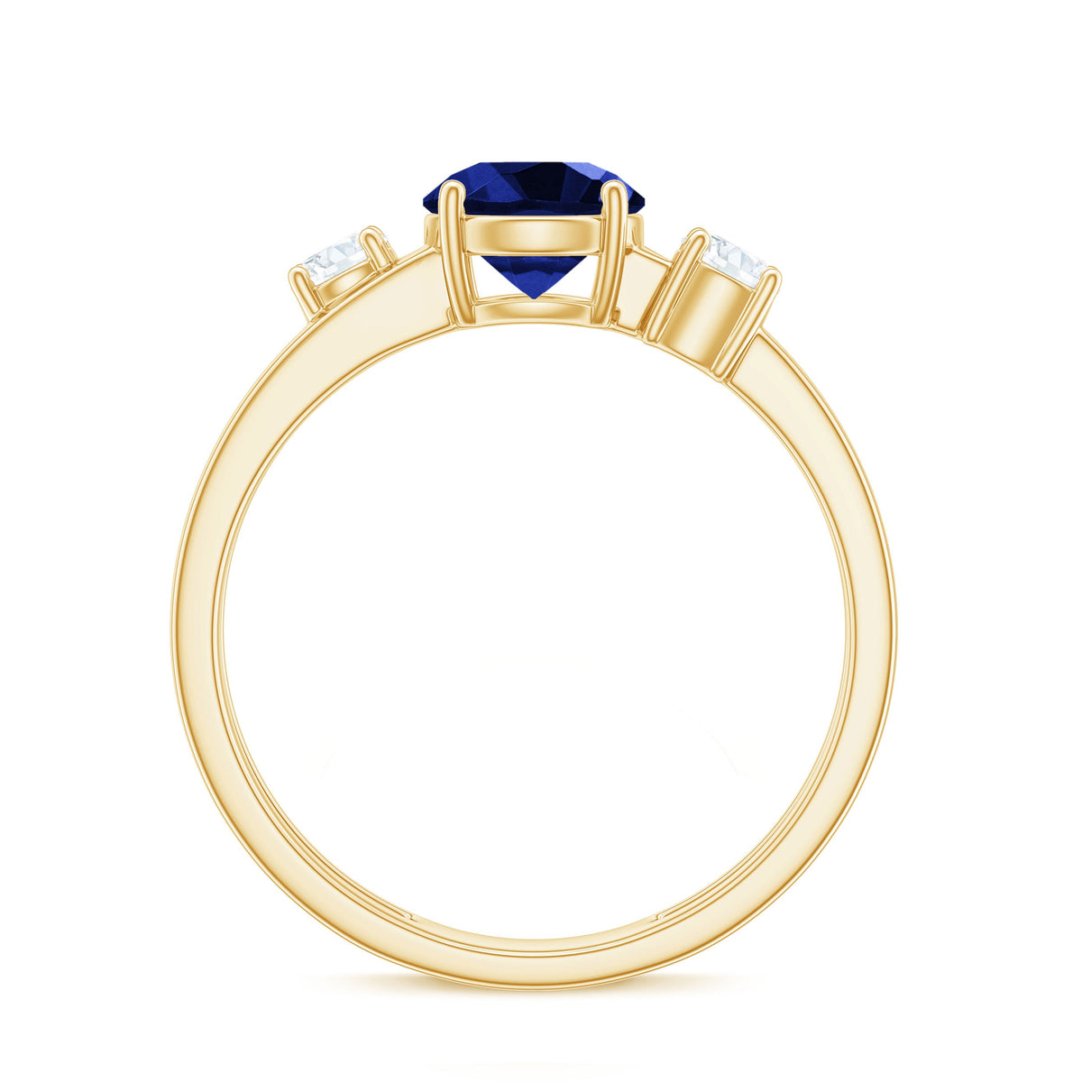Certified 1 Carat Lab Grown Blue Sapphire Double Band Engagement Ring with Diamond
