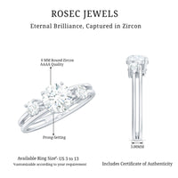 Certified Cubic Zirconia Three Stone Double Band Ring