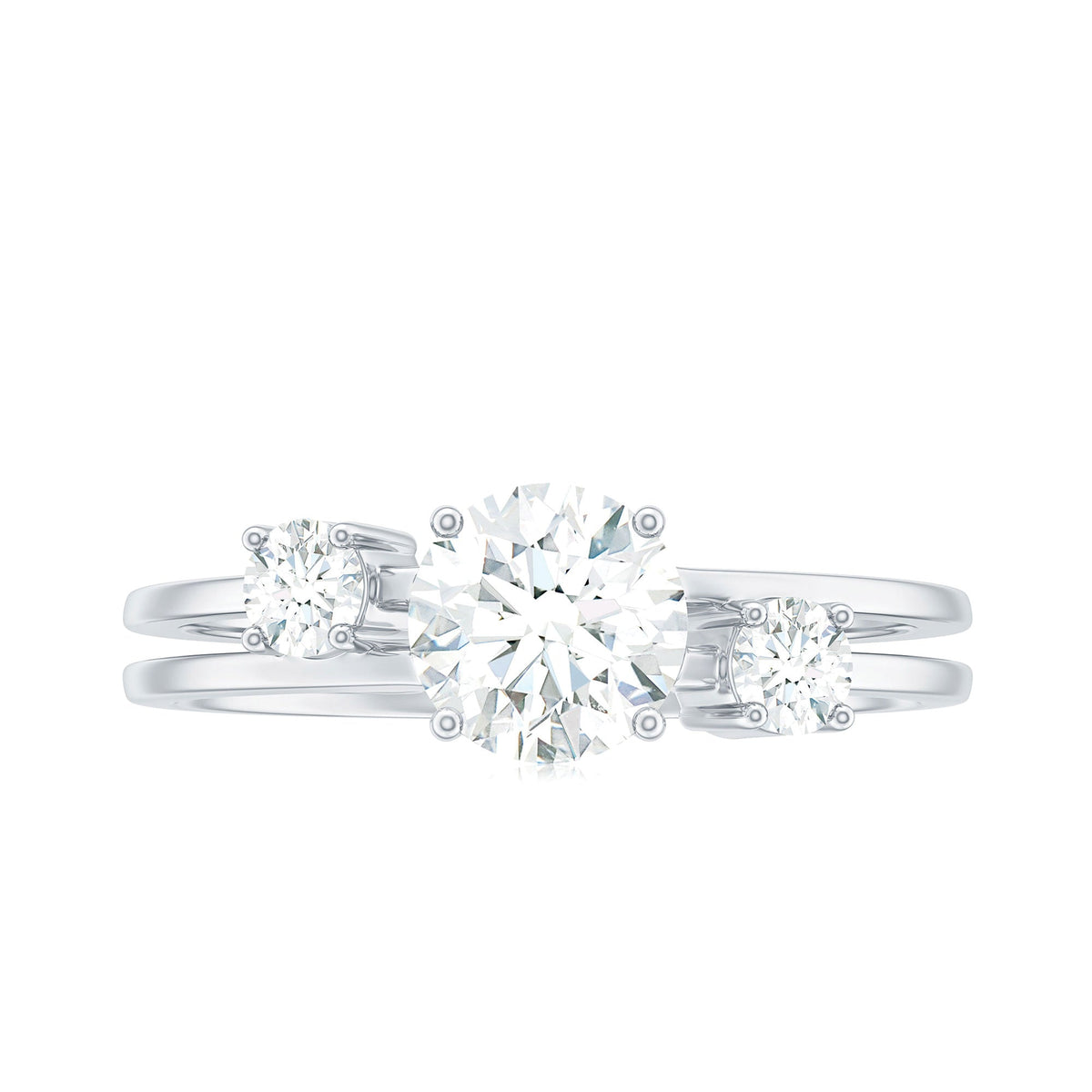 Certified Cubic Zirconia Three Stone Double Band Ring