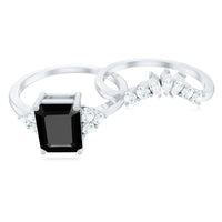 Created Black Diamond Engagement Ring Set with Diamond