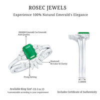 Certified Real Emerald Diamond Emerald Cut Engagement Ring and Wedding Band
