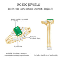 Certified Real Emerald Diamond Emerald Cut Engagement Ring and Wedding Band