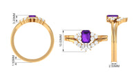 Emerald cut 1.4 carat amethyst engagement ring with diamond wedding band by Rosec Jewels, showcasing the sparkling gemstone and elegant design.