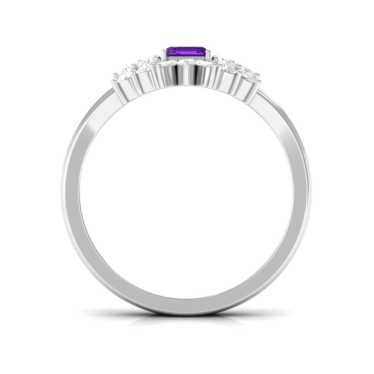 Rosec Jewels 1.4 carat amethyst emerald cut engagement ring with diamond wedding band, showcasing elegant purple gemstone and sparkling diamonds.