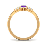 Emerald cut 1.4 carat amethyst engagement ring with diamond wedding band from Rosec Jewels, showcasing a sparkling purple gemstone.