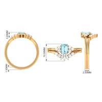 Natural aquamarine marriage ring set with emerald cut stones and diamonds, featuring Rosec Jewels' elegant design.