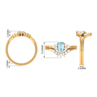 Natural emerald cut aquamarine and diamond marriage ring set by Rosec Jewels featuring a sleek, elegant design.
